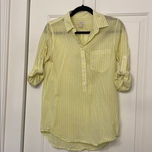 J Crew White/Chartreuse Strip Button Up XS